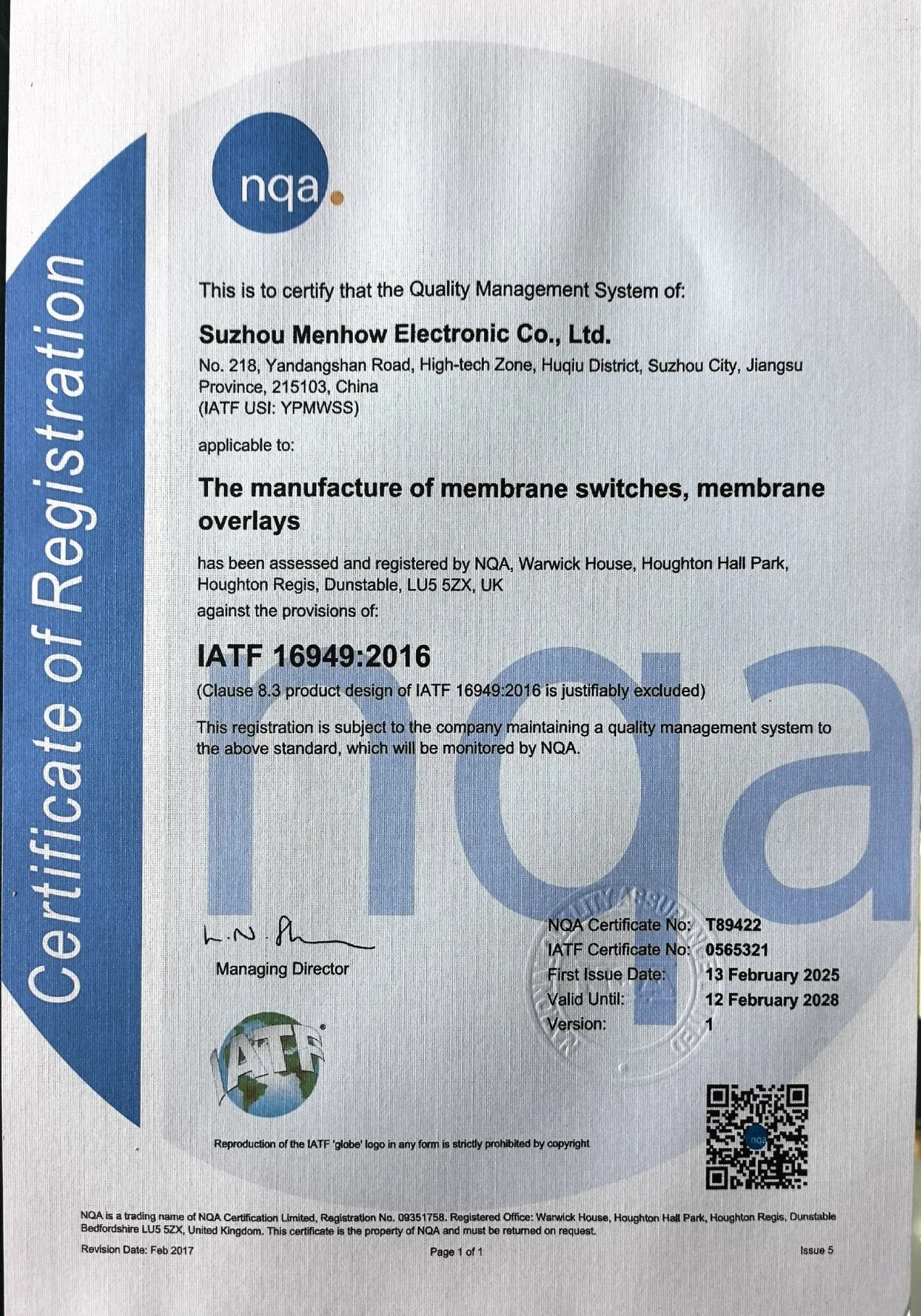 Suzhou Menhow Passed NQA ISO/TS16949 Surveillance Audit, Reaffirming Global Quality Commitment